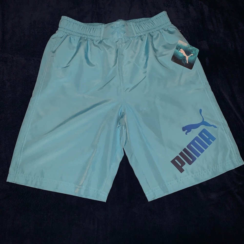 Puma Kids Aqua Athletic Shorts with Navy Logo